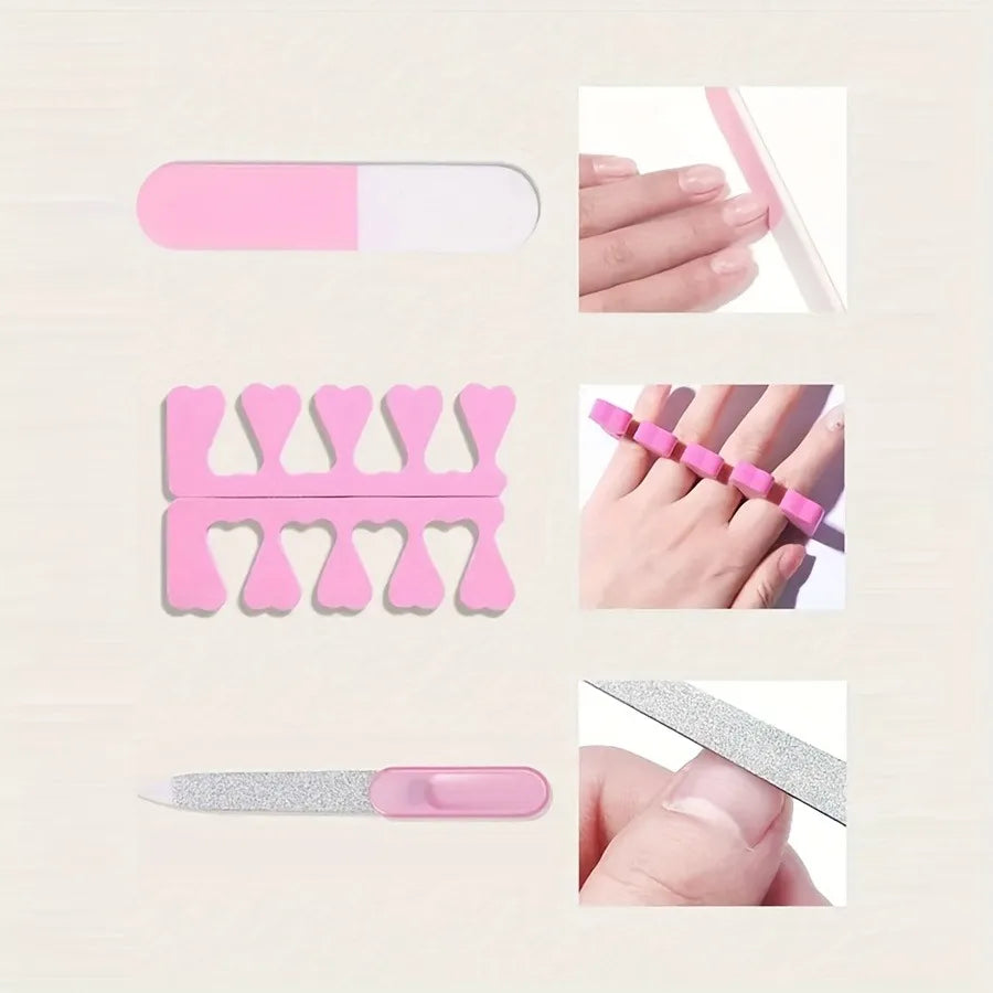 7-in-1 Nail Art Tool Kit — Includes Nail Lamp, Gel Dryer, Nail Buffer, Cuticle Fork, Cuticle Pusher, and Toe Separators